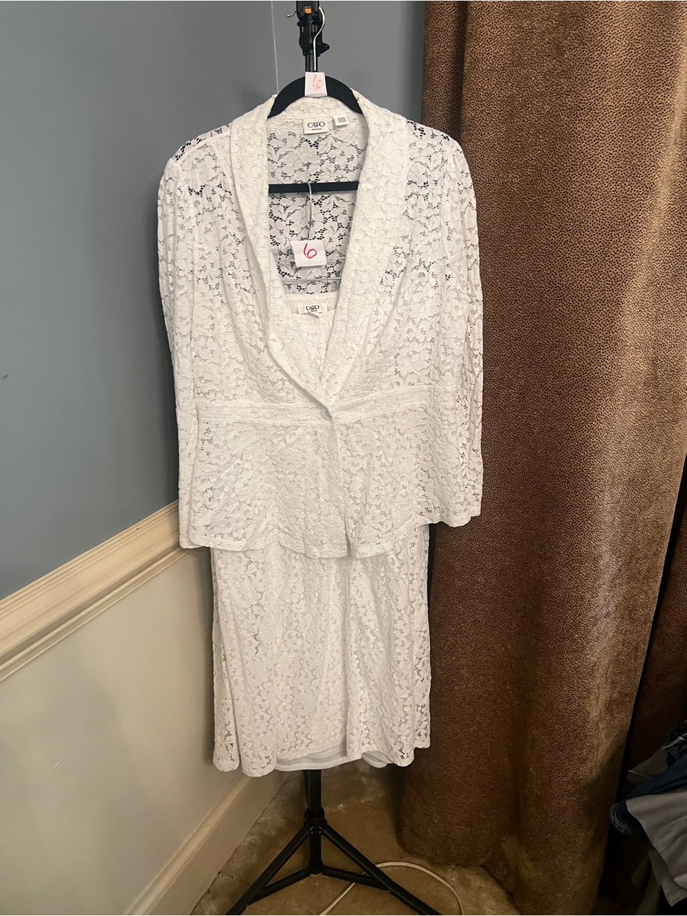 Cato White Lace Peplum Robe and Skirt Set